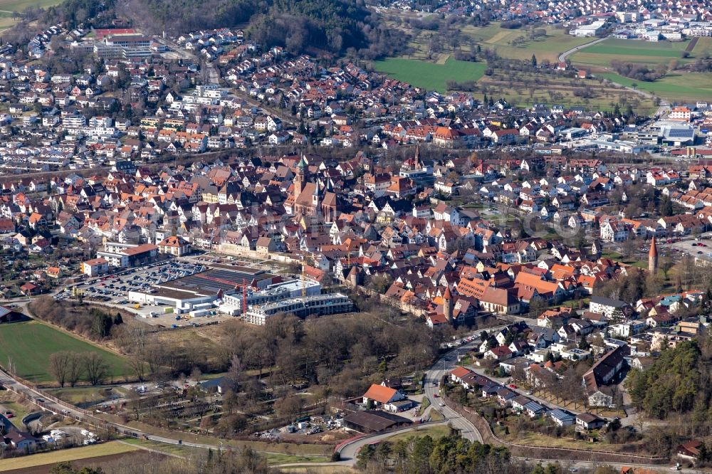 Weil der Stadt from the bird's eye view: City area with outside districts and inner city area in Weil der Stadt in the state Baden-Wuerttemberg, Germany