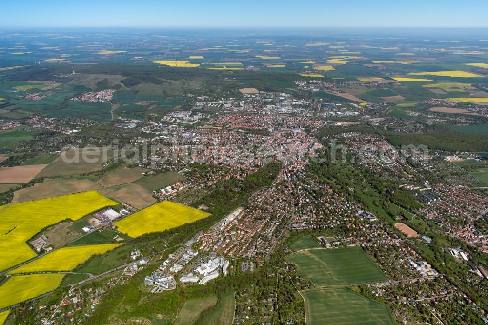 Weimar from above - City area with outside districts and inner city area in Weimar in the state Thuringia, Germany