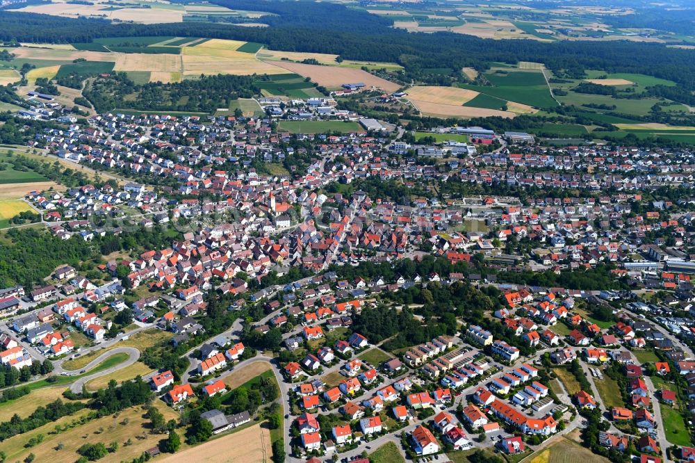 Weissach from the bird's eye view: City area with outside districts and inner city area in Weissach in the state Baden-Wurttemberg, Germany