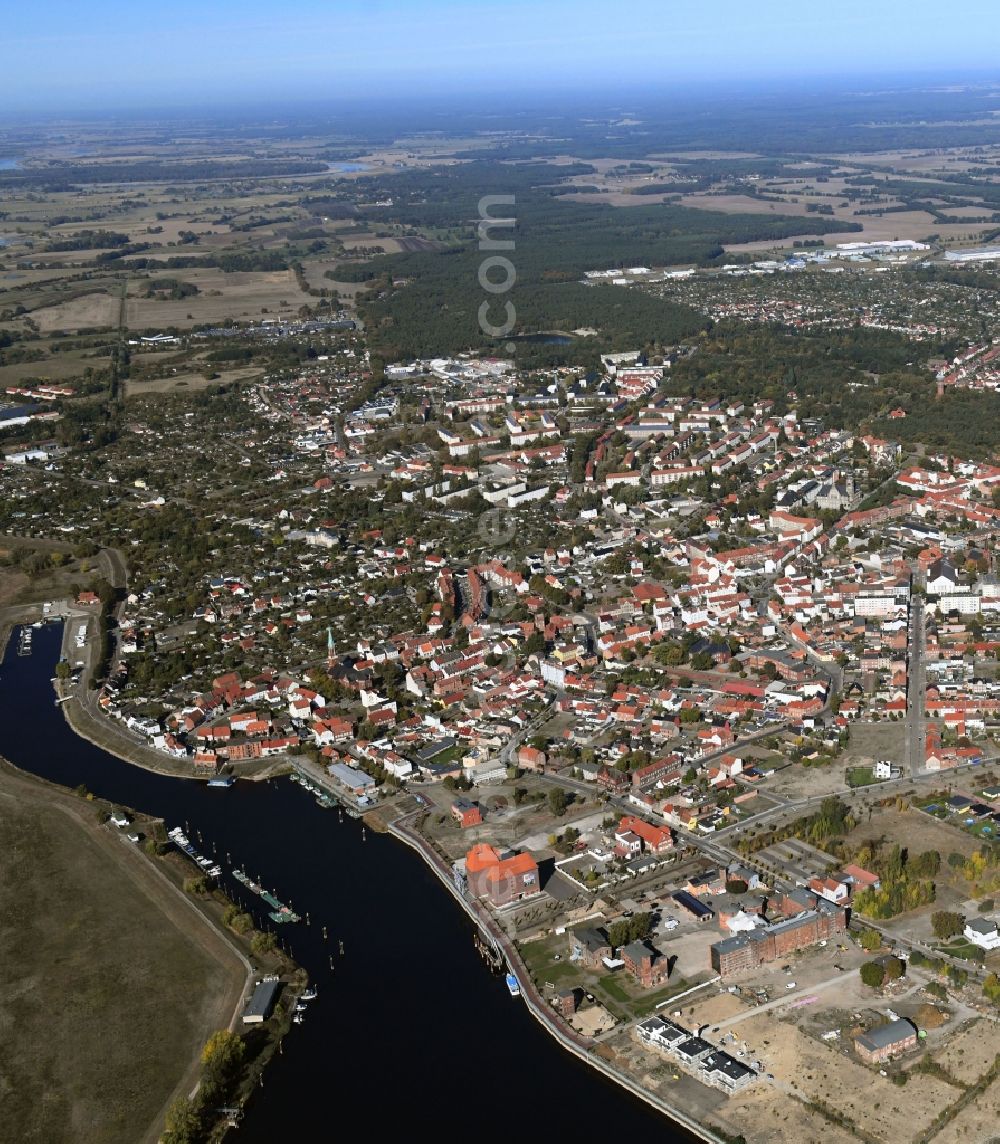 Aerial photograph Wittenberge - City area with outside districts and inner city area in Wittenberge in the state Brandenburg, Germany