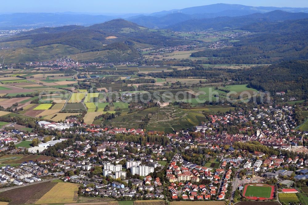 Aerial photograph Staufen im Breisgau - Landscape and city area in Staufen im Breisgau in the state Baden-Wurttemberg, Germany