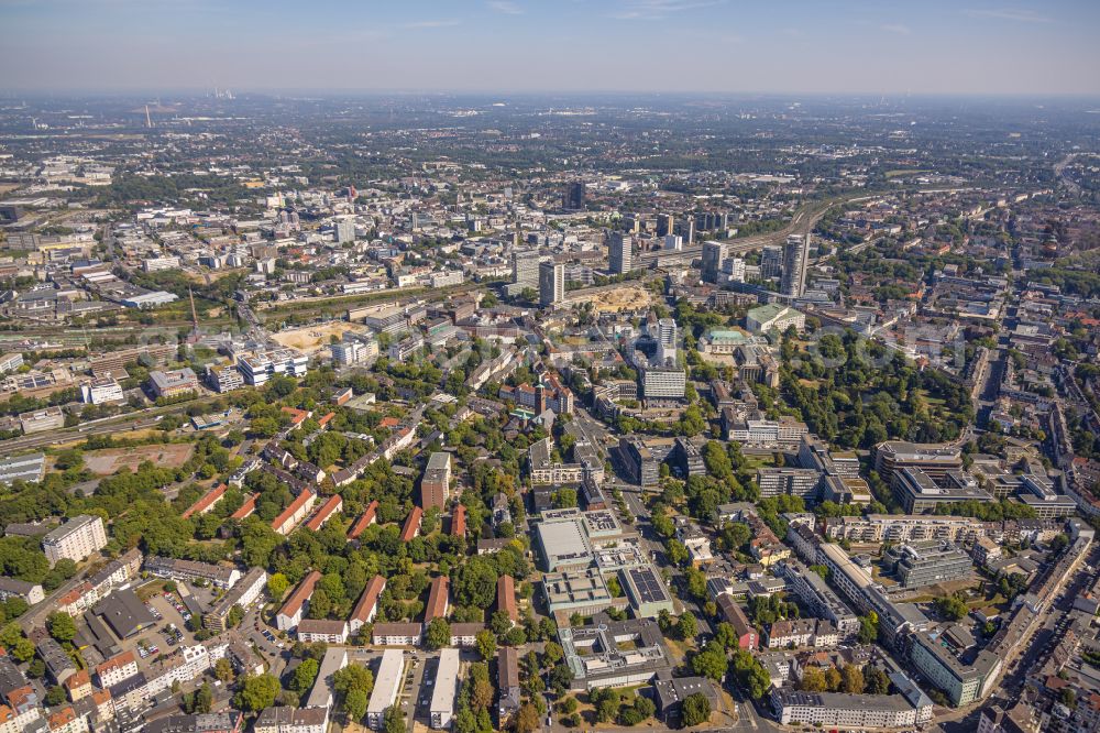 Essen from above - City area with outside districts and inner city area on street Bismarckstrasse in Essen at Ruhrgebiet in the state North Rhine-Westphalia, Germany