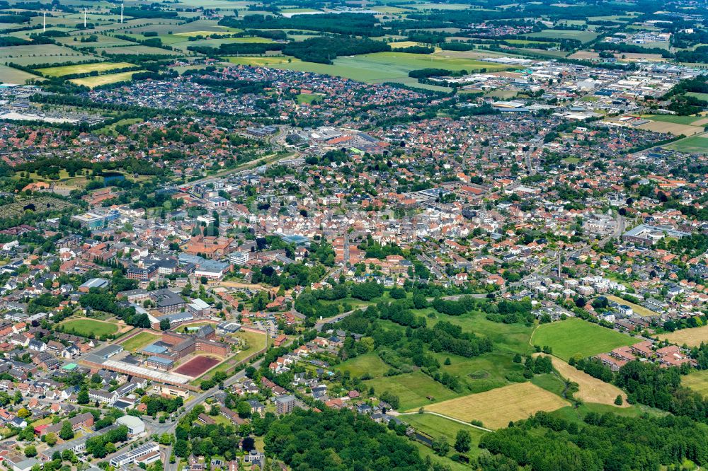 Aerial image Vechta - City area with outside districts and inner city area in Vechta in the state Lower Saxony, Germany