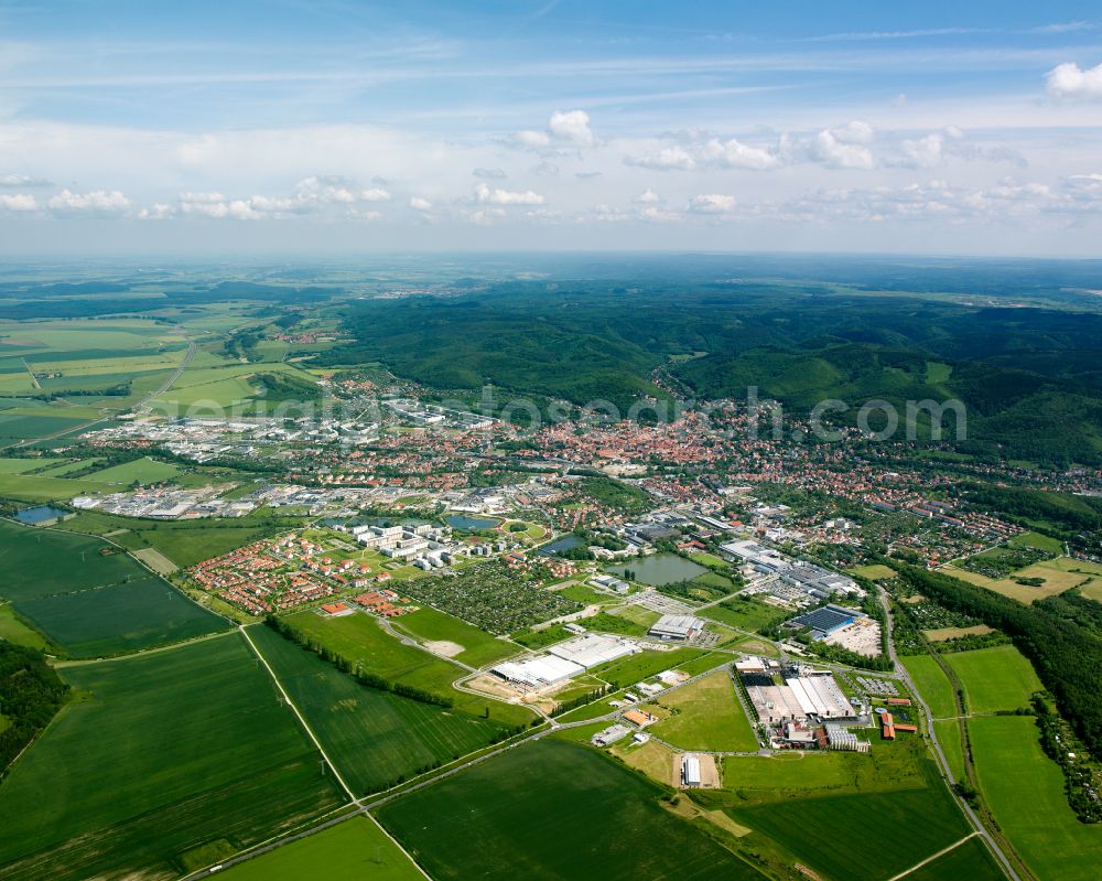 Aerial photograph Wernigerode - City area with outside districts and inner city area in Wernigerode in the Harz in the state Saxony-Anhalt, Germany