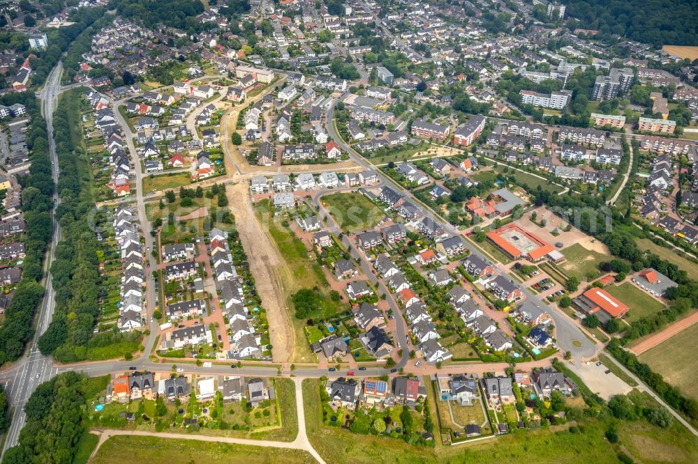 Dinslaken from above - Overview with a map of the infrastructure area of the urban area in Dinslaken in the state North Rhine-Westphalia, Germany