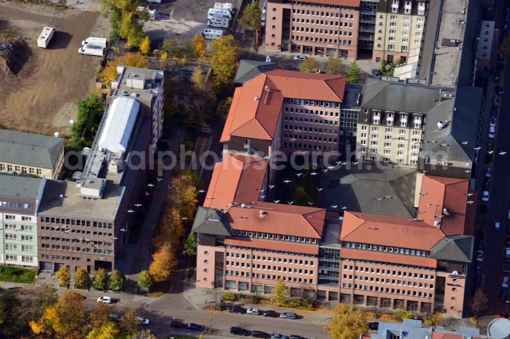 Leipzig from above - View of office and hotel buildings in Leipzig in the state of Saxony