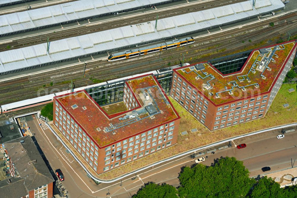 Aerial photograph Münster - Office building of the administration and commercial building Hansator on Bremer Platz in Muenster in the federal state of North Rhine-Westphalia, Germany