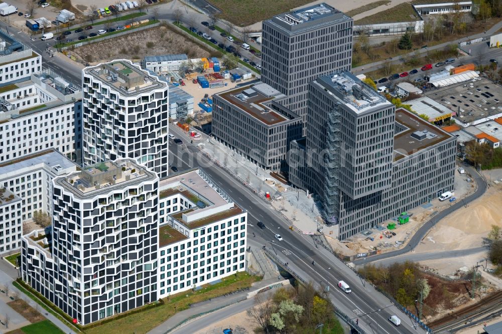 Aerial photograph München - Building site office building Kap West on Friedenheimer Bruecke corner Birketweg in the district Hirschgarten in Munich in the state Bavaria, Germany