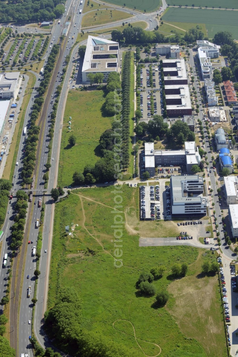 Dortmund from the bird's eye view: Commercial building of MARKUS GEROLD ENTERPRISE GROUP on Stockholmer Allee in Dortmund in the state North Rhine-Westphalia