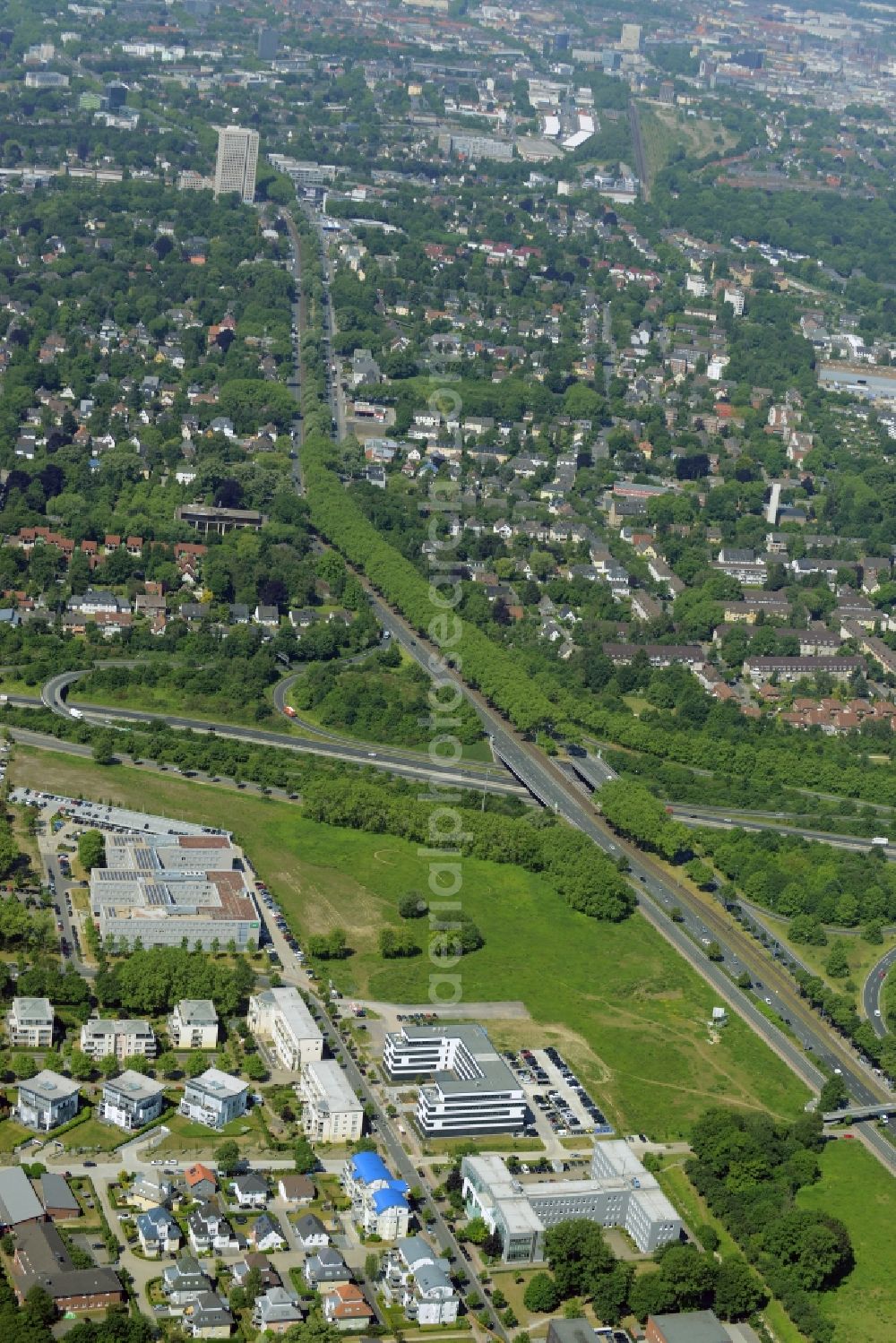 Dortmund from above - Commercial building of MARKUS GEROLD ENTERPRISE GROUP on Stockholmer Allee in Dortmund in the state North Rhine-Westphalia