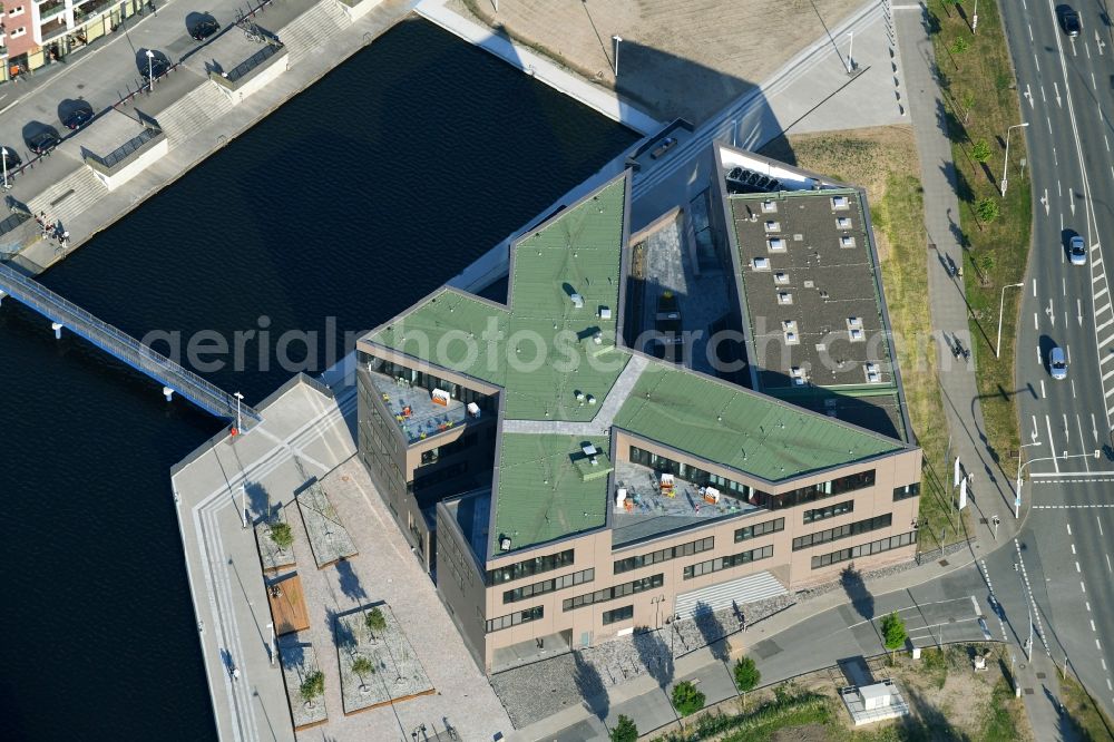 Aerial image Rostock - Construction site to build a new office and commercial building of Centogene AG Am Strande on Holzhalbinsel in Rostock in the state Mecklenburg - Western Pomerania, Germany