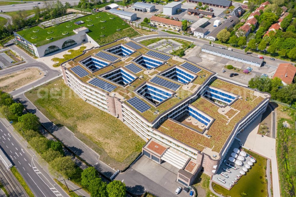 Aerial photograph Karlsruhe - New office and commercial building of dm-drogerie markt GmbH + Co. KG on Alte Karlsruher Strasse in Karlsruhe in the state Baden-Wurttemberg, Germany