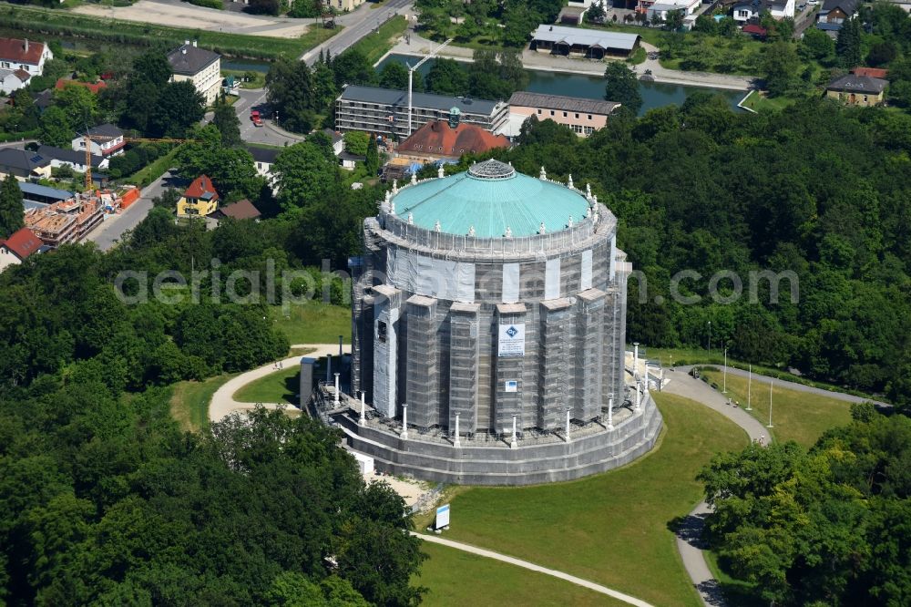 Kelheim from above - Tourist attraction of the historic monument Befreiungshalle Kelheim in the district Hohenpfahl in Kelheim in the state Bavaria, Germany