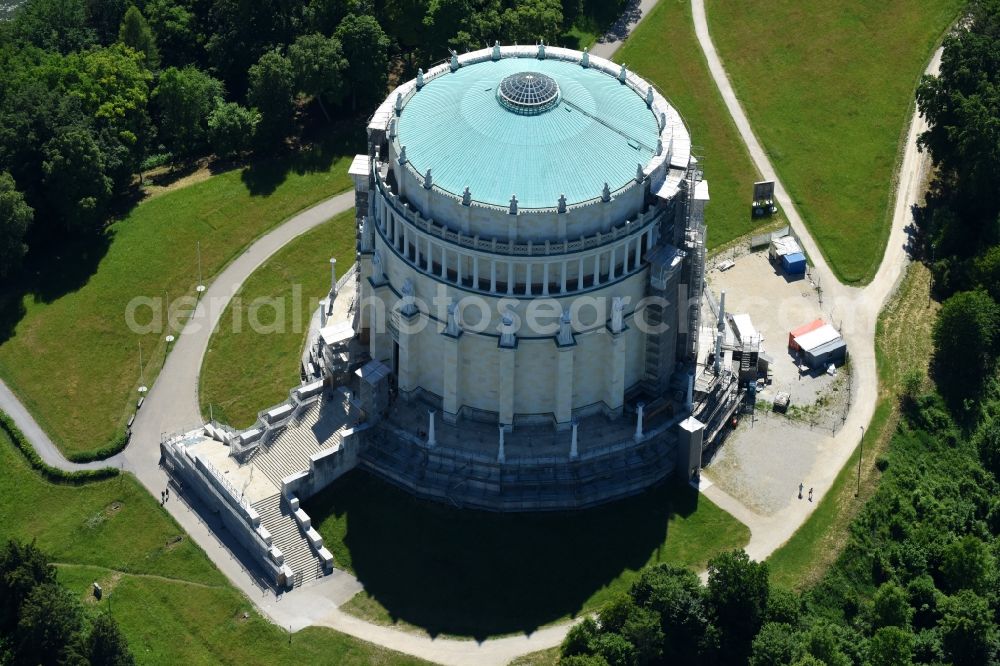 Kelheim from the bird's eye view: Tourist attraction of the historic monument Befreiungshalle Kelheim in the district Hohenpfahl in Kelheim in the state Bavaria, Germany