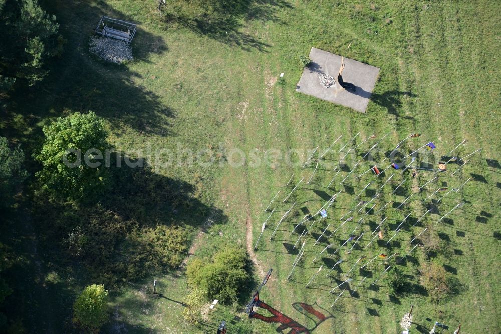 Henneberg from above - Tourist attraction of the historic monument auf dem ehemaligen Mauerstreifen der ehemaligen Staatsgrenze DDR - BRB in Henneberg in the state Thuringia