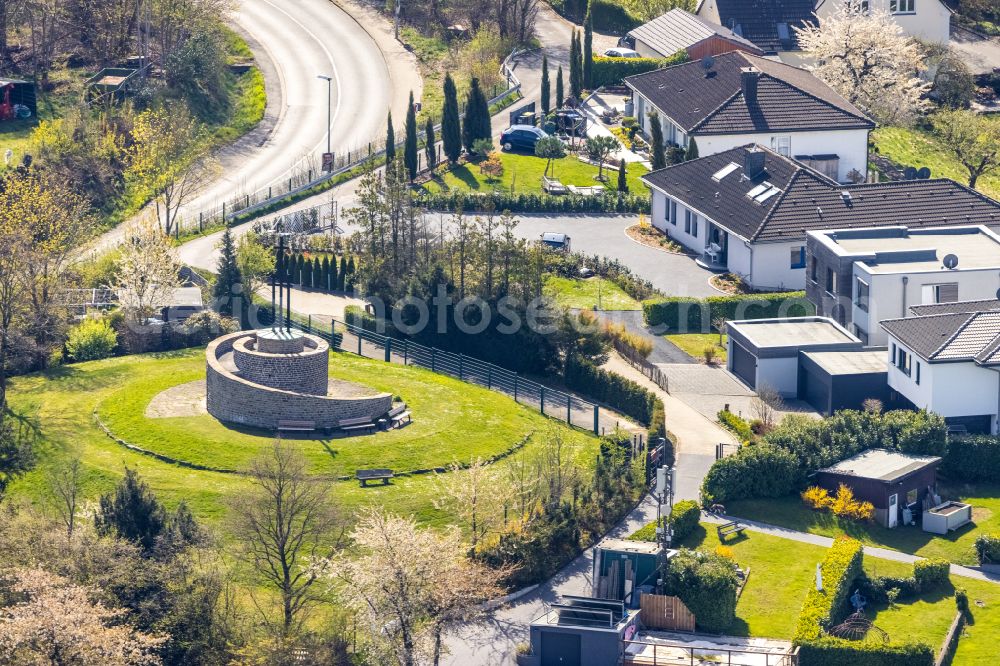 Aerial image Herbede - Tourist attraction of the historic monument Ehrenmal Herbede in Herbede at Ruhrgebiet in the state North Rhine-Westphalia, Germany