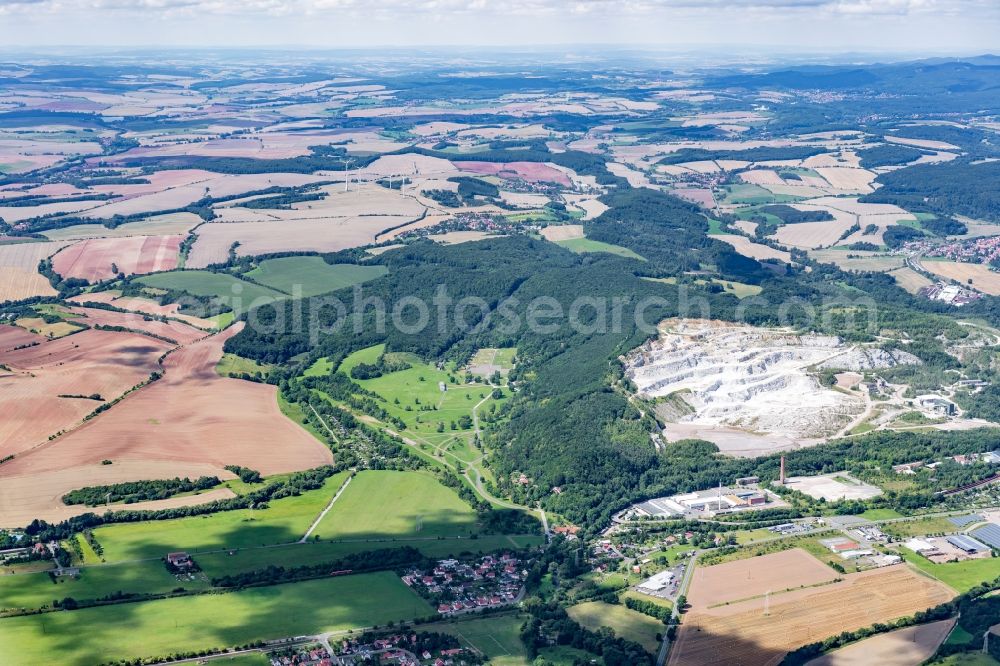 Nordhausen from above - Tourist attraction of the historic monument Gedenkstaette Dora in Nordhausen in the state Thuringia, Germany