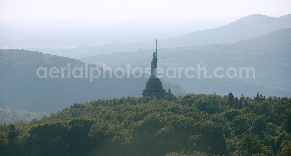 Aerial photograph Detmold - Tourist attraction of the historic monument Hermannsdenkmal on forest Teuteburger Wald in Detmold in the state North Rhine-Westphalia