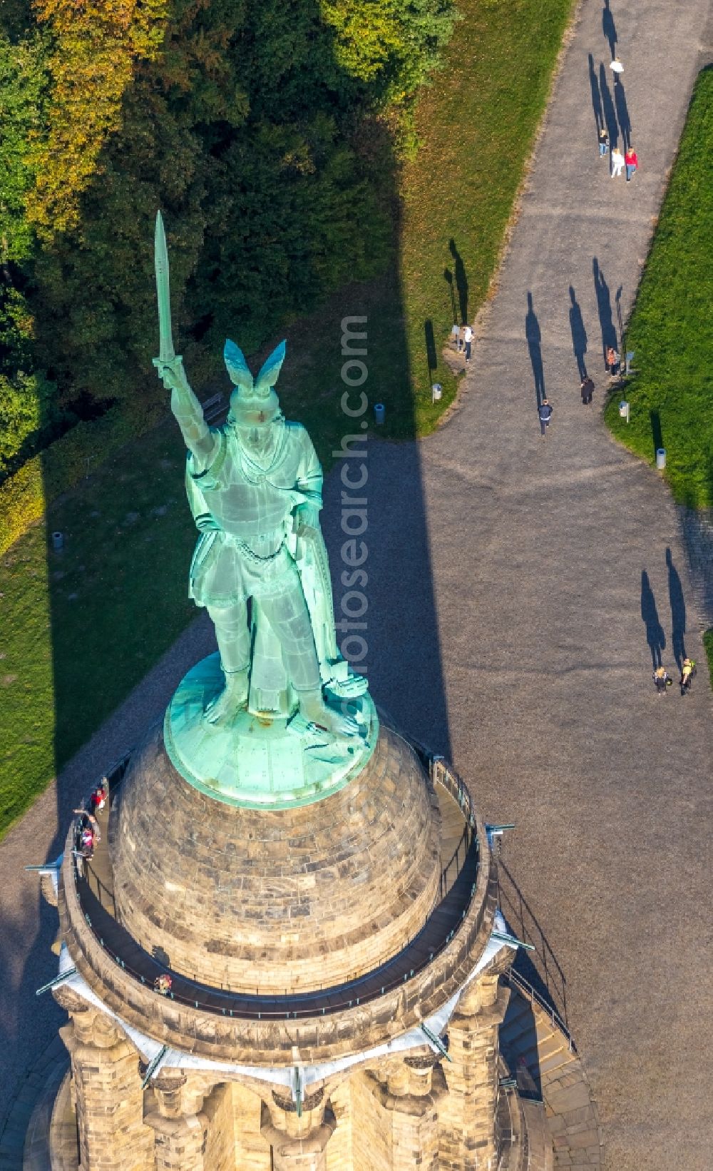 Detmold from above - Tourist attraction of the historic monument Hermannsdenkmal on forest Teuteburger Wald in Detmold in the state North Rhine-Westphalia