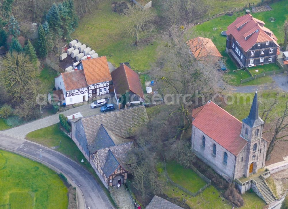 Aerial photograph Bornhagen - Tourist attraction of the historic monument Holocaust-Mahnmal fuer AfD-Politiker Bjoern Hoecke in Bornhagen in the state Thuringia, Germany