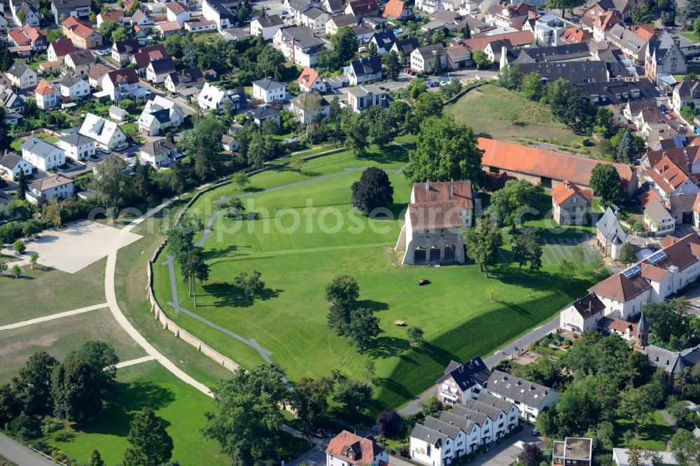 Aerial photograph Lorsch - Tourist attraction of the historic monument Kloster Lorsch on Nibelungenstrasse in Lorsch in the state Hesse