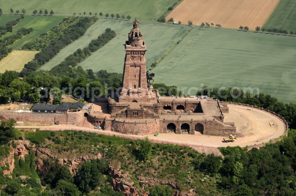 Steinthaleben from above - Tourist attraction of the historic monument Kyffhaeuserdenkmals bei Steinthaleben in Kyffhaeuserland in the state Thuringia