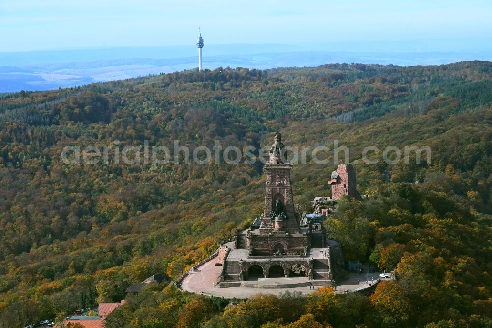 Kyffhäuserland from the bird's eye view: Tourist attraction of the historic monument Kyffhaeuserdenkmals bei Steinthaleben in Kyffhaeuserland in the state Thuringia