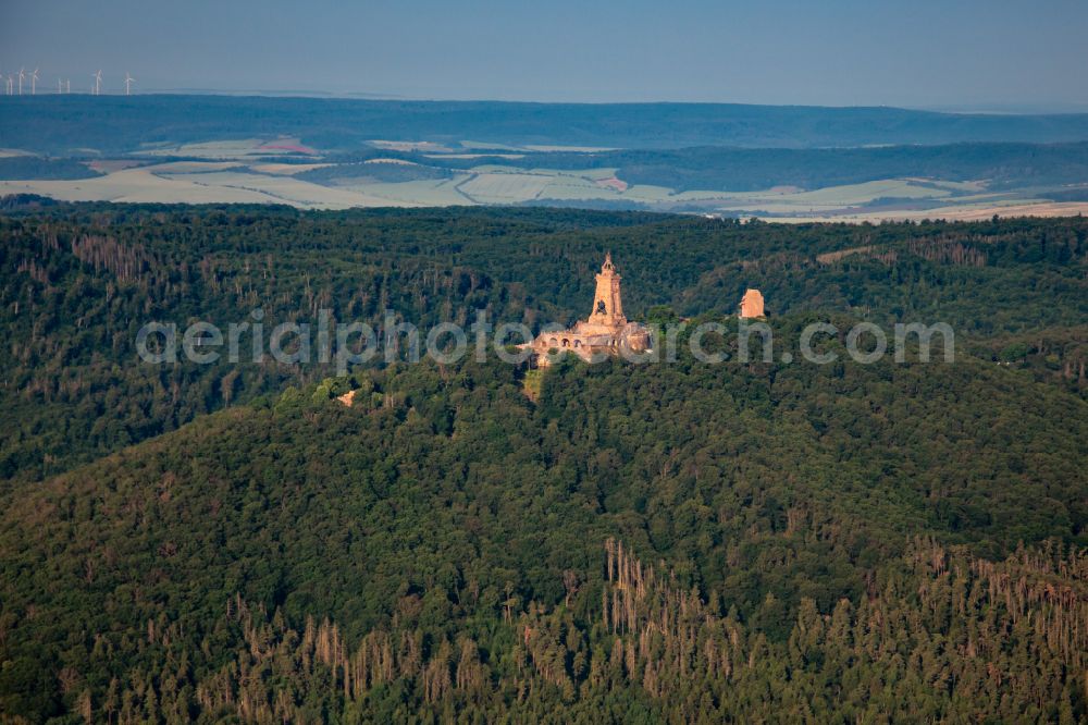 Kyffhäuserland from the bird's eye view: Tourist attraction of the historic monument Kyffhaeuserdenkmals bei Steinthaleben in Kyffhaeuserland in the state Thuringia