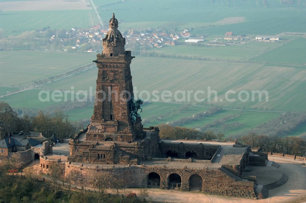 Steinthaleben from above - Tourist attraction of the historic monument Kyffhaeuserdenkmals bei Steinthaleben in Kyffhaeuserland in the state Thuringia