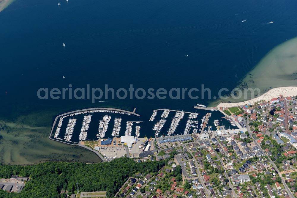 Laboe from above - Tourist attraction of the historic monument Marines - Memorial of Germans U-boats at the beach in Laboe in the state Schleswig-Holstein