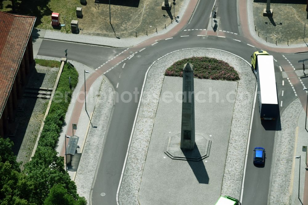 Kirchmöser West from the bird's eye view: Tourist attraction of the historic monument Obelisk am Seegraben in Kirchmoeser West in the state Brandenburg