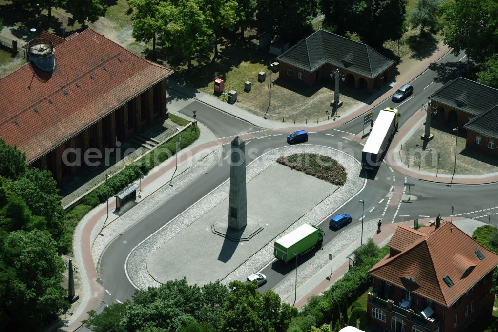 Kirchmöser West from the bird's eye view: Tourist attraction of the historic monument Obelisk am Seegraben in Kirchmoeser West in the state Brandenburg