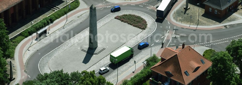 Aerial photograph Kirchmöser West - Tourist attraction of the historic monument Obelisk am Seegraben in Kirchmoeser West in the state Brandenburg