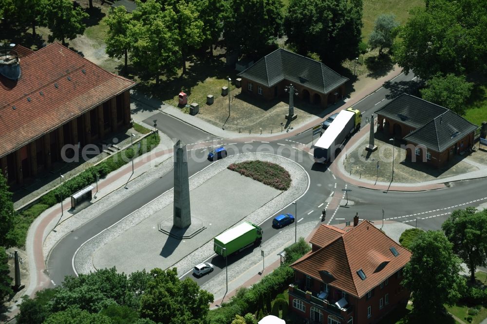 Kirchmöser West from above - Tourist attraction of the historic monument Obelisk am Seegraben in Kirchmoeser West in the state Brandenburg