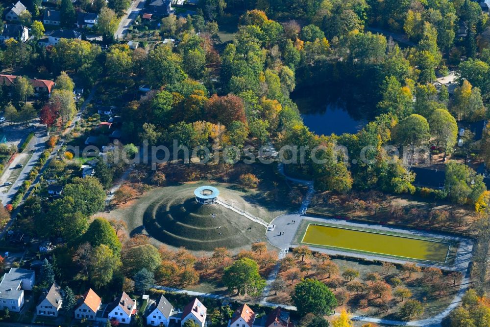 Berlin from above - Tourist attraction of the historic monument Otto Lilienthal Gedenkstaette on Schuette-Lanz-Strasse in the district Lichterfelde in Berlin, Germany