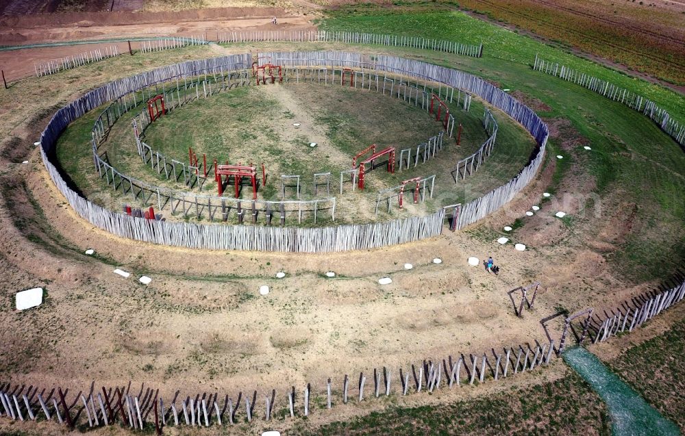 Aerial photograph Pömmelte - Tourist attraction of the historic monument Ringheiligtum in Poemmelte in the state Saxony-Anhalt, Germany