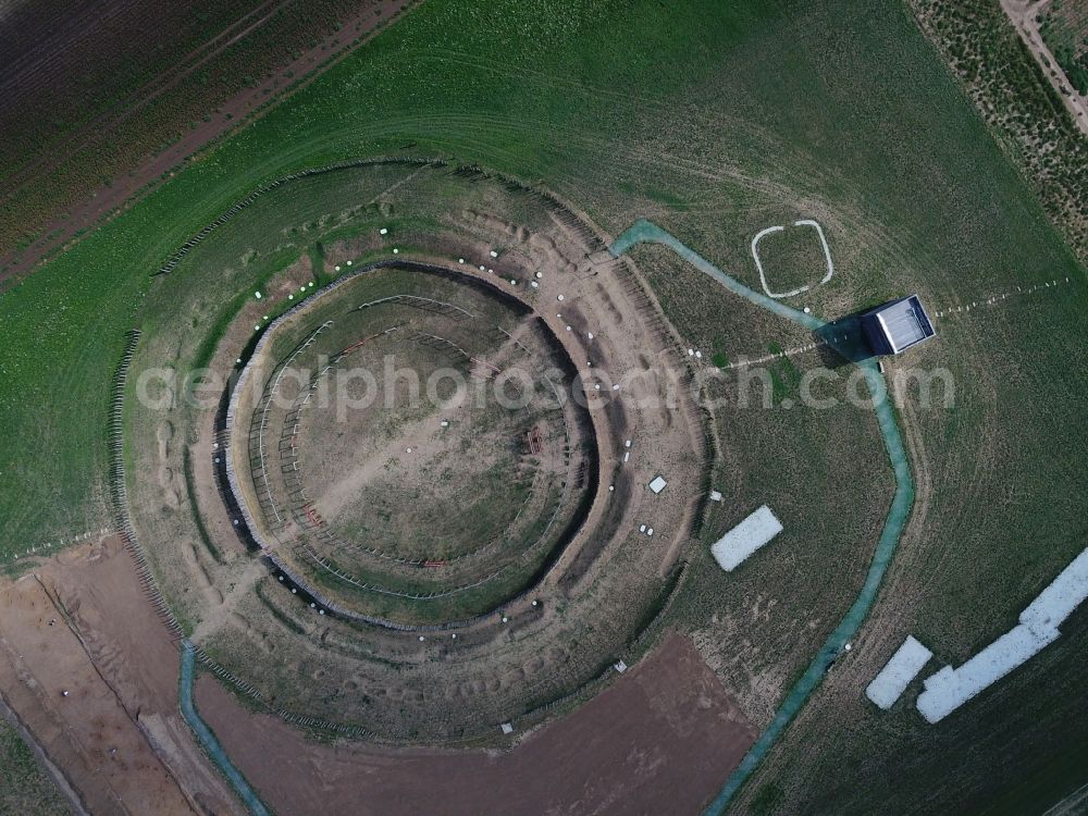 Aerial image Pömmelte - Tourist attraction of the historic monument Ringheiligtum in Poemmelte in the state Saxony-Anhalt, Germany