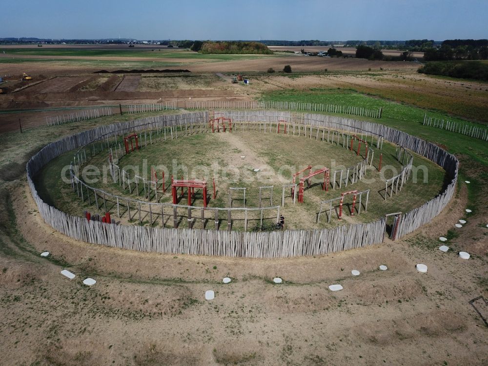 Aerial photograph Pömmelte - Tourist attraction of the historic monument Ringheiligtum in Poemmelte in the state Saxony-Anhalt, Germany