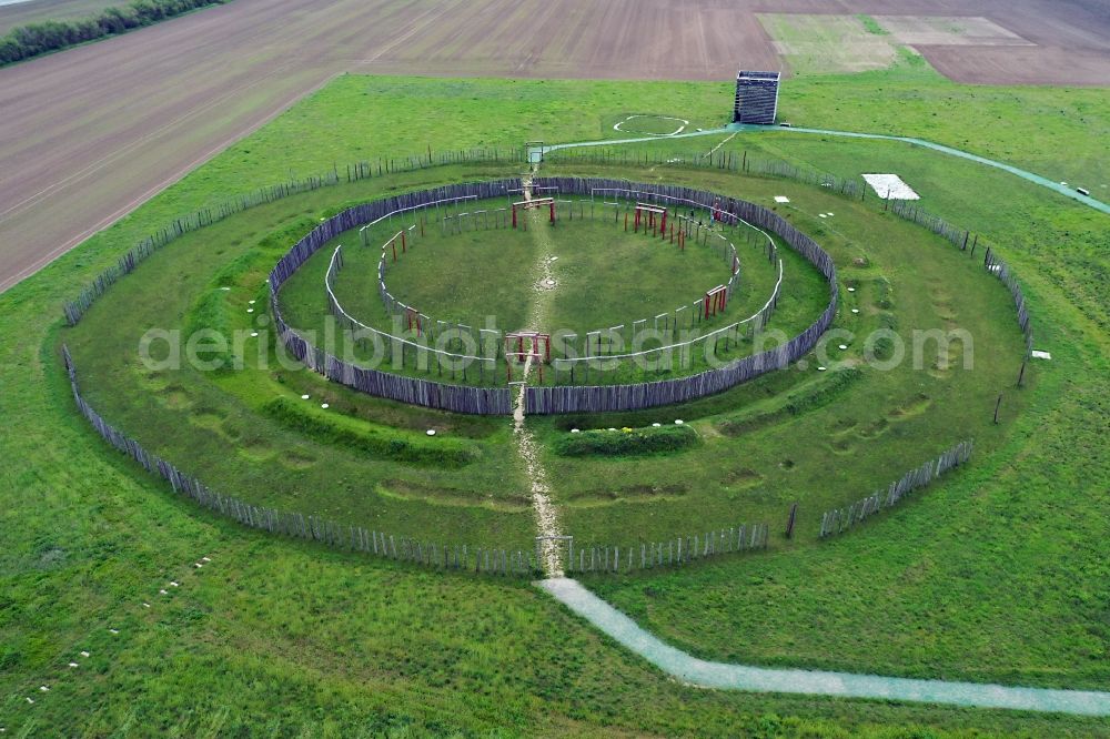 Aerial image Pömmelte - Tourist attraction of the historic monument Ringheiligtum in Poemmelte in the state Saxony-Anhalt, Germany