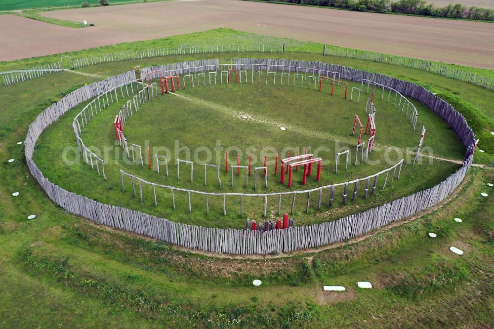 Aerial image Pömmelte - Tourist attraction of the historic monument Ringheiligtum in Poemmelte in the state Saxony-Anhalt, Germany