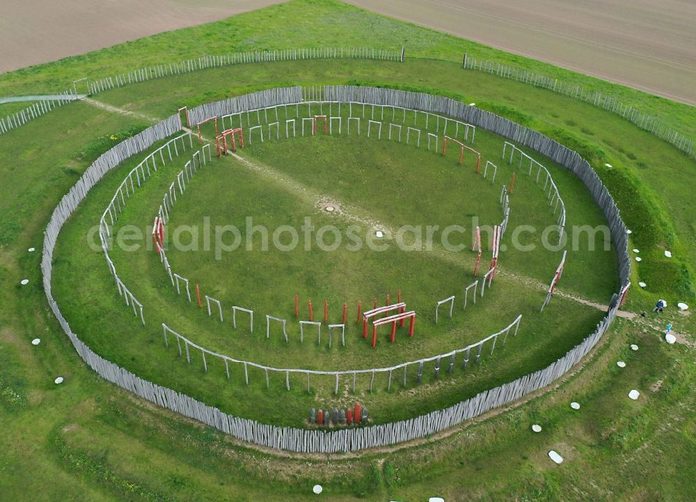 Pömmelte from the bird's eye view: Tourist attraction of the historic monument Ringheiligtum in Poemmelte in the state Saxony-Anhalt, Germany