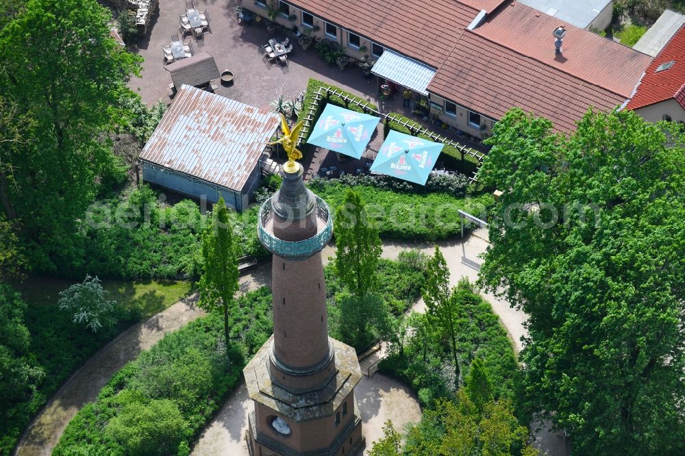 Hakenberg from above - Tourist attraction of the historic monument Siegessaeule in Hakenberg in the state Brandenburg, Germany