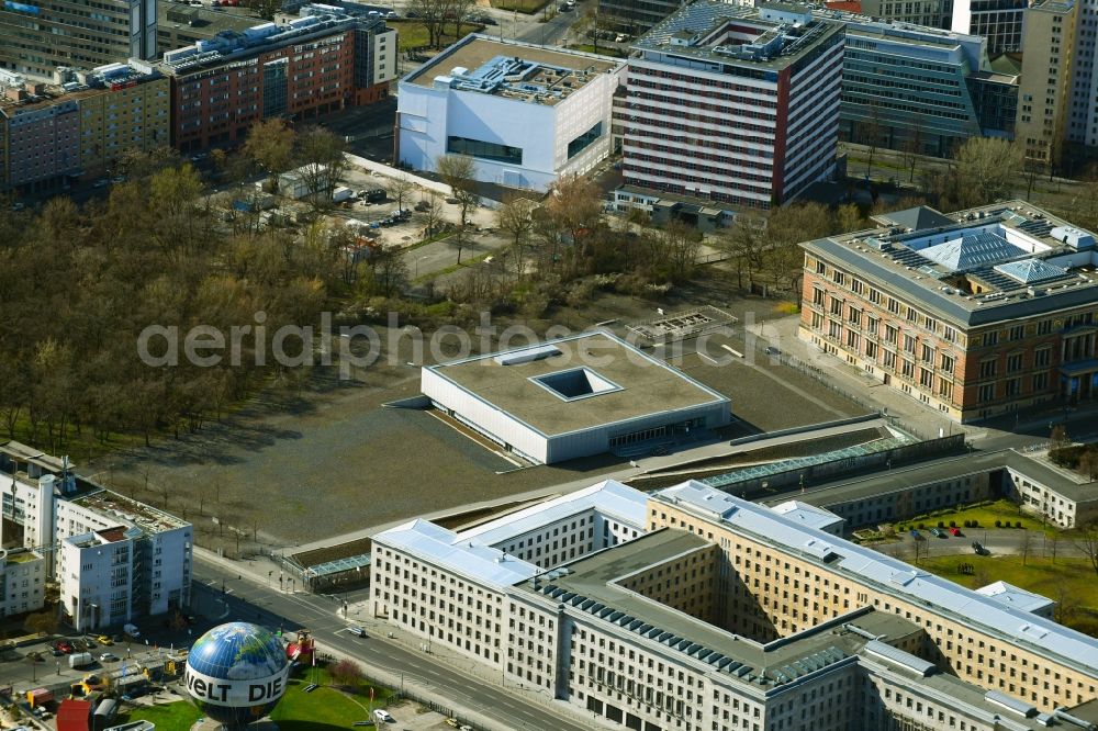 Berlin from above - Tourist attraction of the historic monument Topographie of Terrors on Niederkirchnerstrasse in the district Kreuzberg in Berlin, Germany