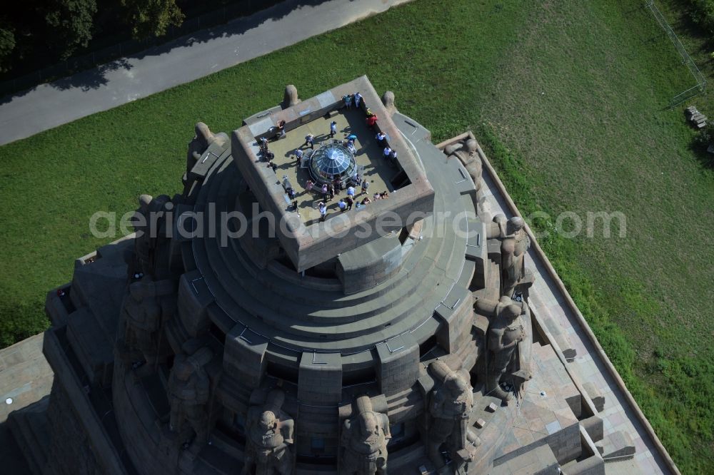 Aerial image Leipzig - Tourist attraction of the historic monument Voelkerschlachtdenkmal in Leipzig in the state Saxony