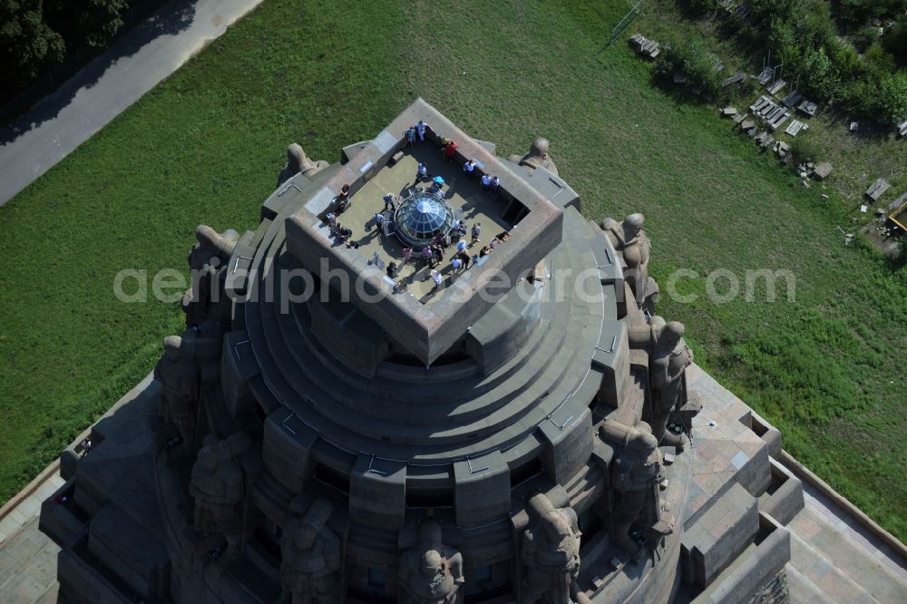 Aerial photograph Leipzig - Tourist attraction of the historic monument Voelkerschlachtdenkmal in Leipzig in the state Saxony