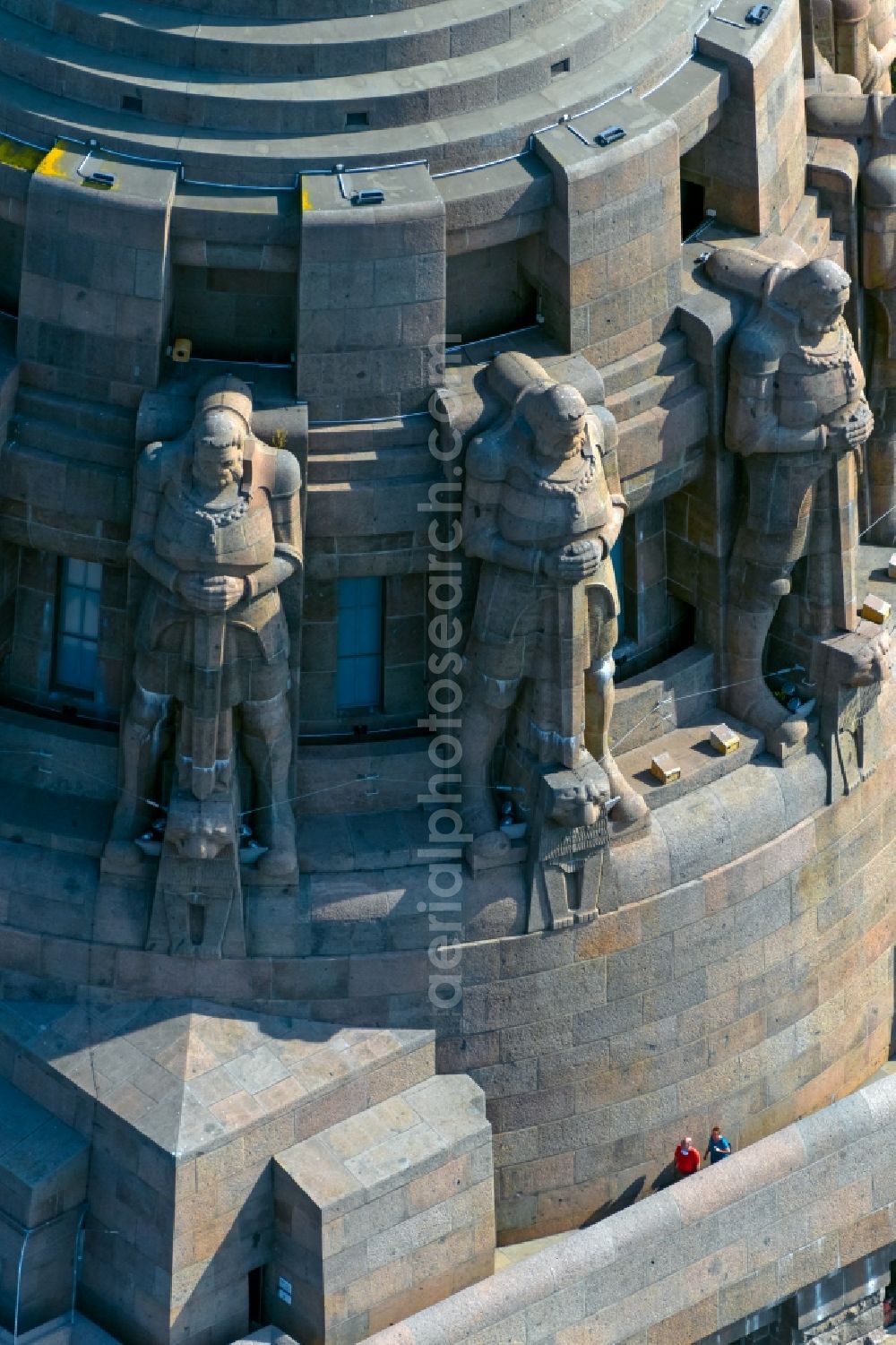 Leipzig from above - Tourist attraction of the historic monument Voelkerschlachtdenkmal on Strasse of 18. Oktober in Leipzig in the state Saxony, Germany