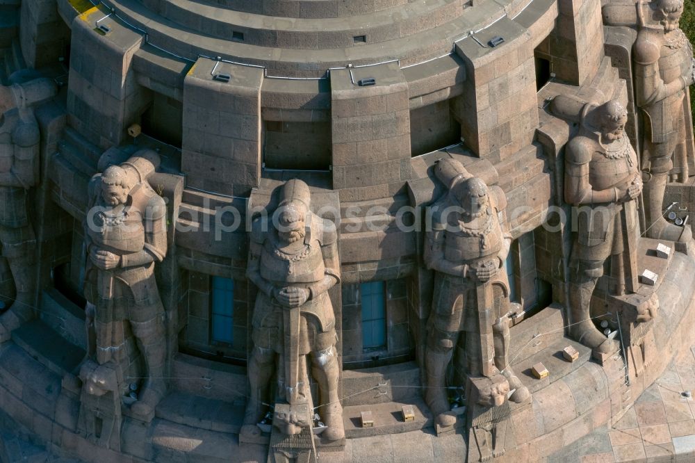 Leipzig from the bird's eye view: Tourist attraction of the historic monument Voelkerschlachtdenkmal on Strasse of 18. Oktober in Leipzig in the state Saxony, Germany