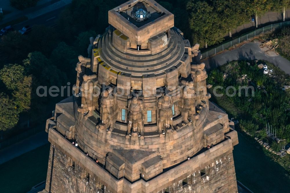 Leipzig from the bird's eye view: Tourist attraction of the historic monument Voelkerschlachtdenkmal on Strasse of 18. Oktober in Leipzig in the state Saxony, Germany