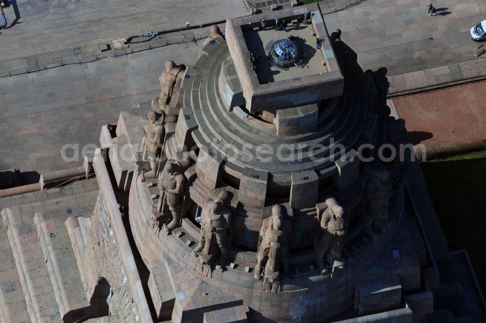 Leipzig from above - Tourist attraction of the historic monument Voelkerschlachtdenkmal on Strasse of 18. Oktober in the district Probstheida in Leipzig in the state Saxony