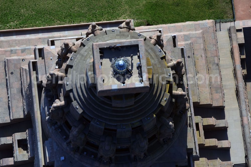 Aerial image Leipzig - Tourist attraction of the historic monument Voelkerschlachtdenkmal on Strasse of 18. Oktober in the district Probstheida in Leipzig in the state Saxony